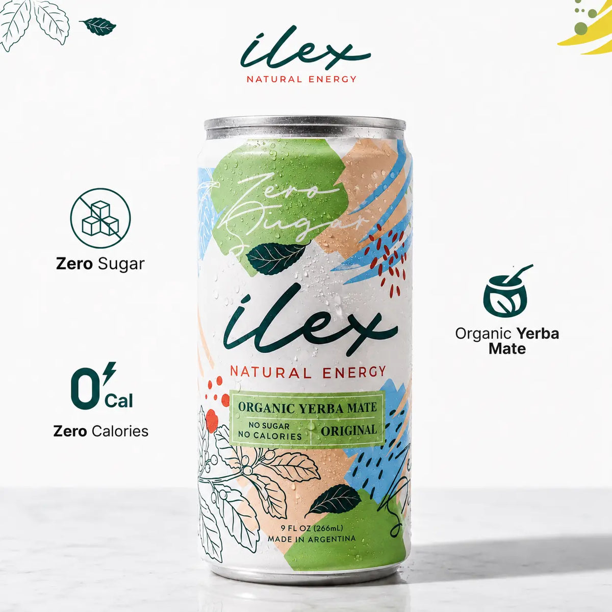 ILEX Yerba Mate Energy Drink, Zero Sugar – 9 fl oz (Pack of 6)